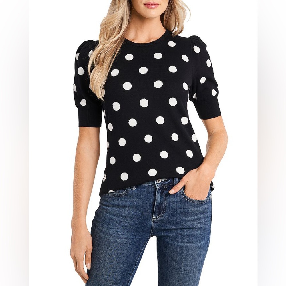 NWT CeCe Puff Sleeve Polka Dot Sweater